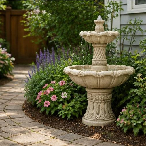 Alora 48" Two-Tier StoneCast Garden Fountain – Ivory Beige