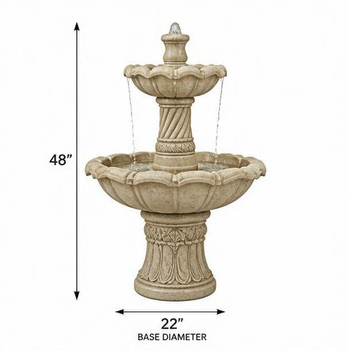 Alora 48" Two-Tier StoneCast Garden Fountain – Ivory Beige
