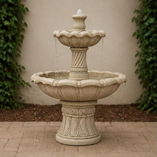 Alora 48" Two-Tier StoneCast Garden Fountain – Ivory Beige