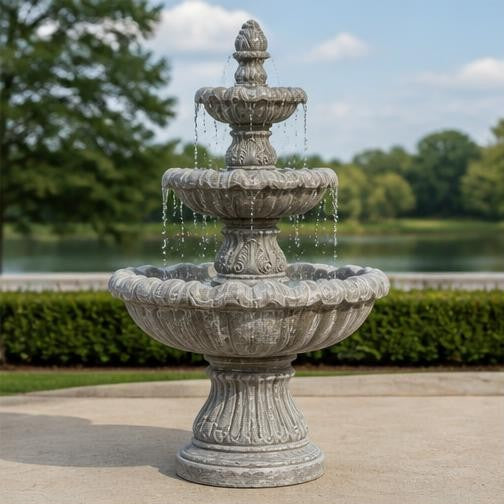 Monaco 42" Three-Tier StoneCast Garden Fountain – Light Gray