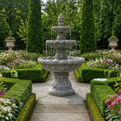 Monaco 42" Three-Tier StoneCast Garden Fountain – Light Gray