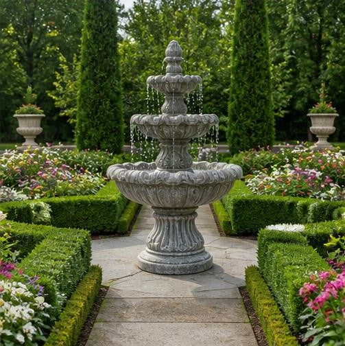 Monaco 42" Three-Tier StoneCast Garden Fountain – Light Gray