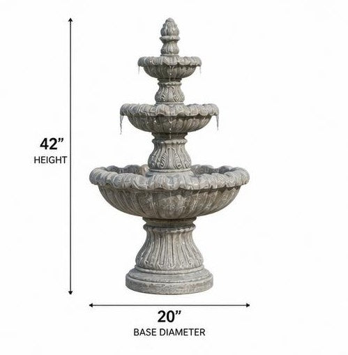 Monaco 42" Three-Tier StoneCast Garden Fountain – Light Gray