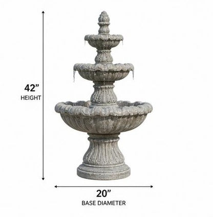 Monaco 42" Three-Tier StoneCast Garden Fountain – Light Gray