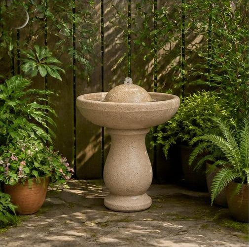 Serena 36" Cast Stone Outdoor Fountain – Sandstone Finish