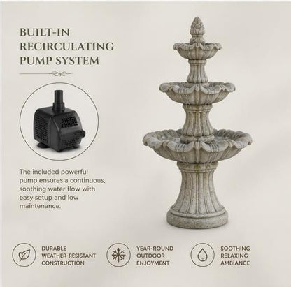 Vasa 52" Tiered StoneCast Outdoor Garden Fountain – Limestone
