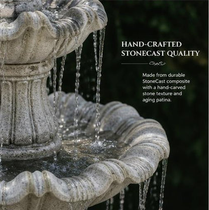 Vasa 52" Tiered StoneCast Outdoor Garden Fountain – Limestone