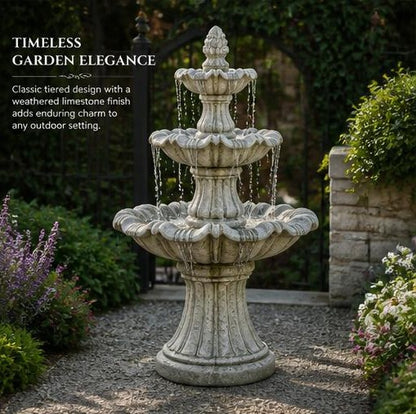 Vasa 52" Tiered StoneCast Outdoor Garden Fountain – Limestone