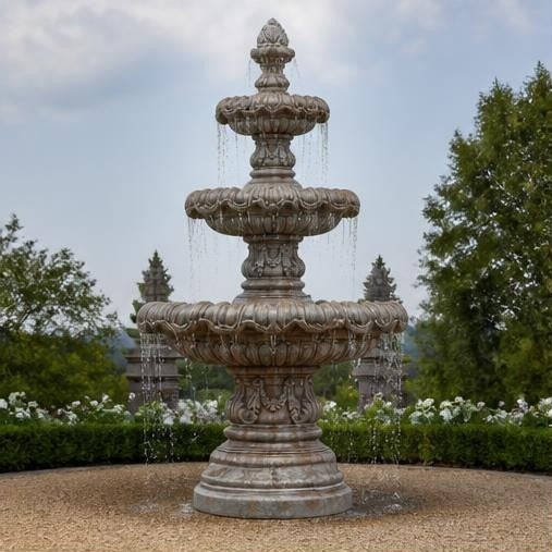 Verona Large 3-Tier Cast Stone Garden Fountain – Aged Terracotta