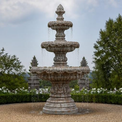 Verona Large 3-Tier Cast Stone Garden Fountain – Aged Terracotta
