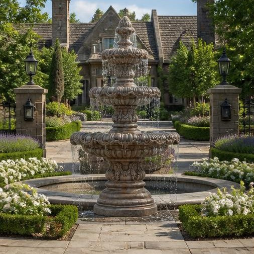 Verona Large 3-Tier Cast Stone Garden Fountain – Aged Terracotta