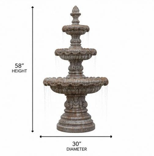 Verona Large 3-Tier Cast Stone Garden Fountain – Aged Terracotta